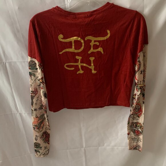 ED HARDY Love Tiger Hang Down Baby Tee with Sleeves in Wine Sz LARGE - Picture 5 of 5
